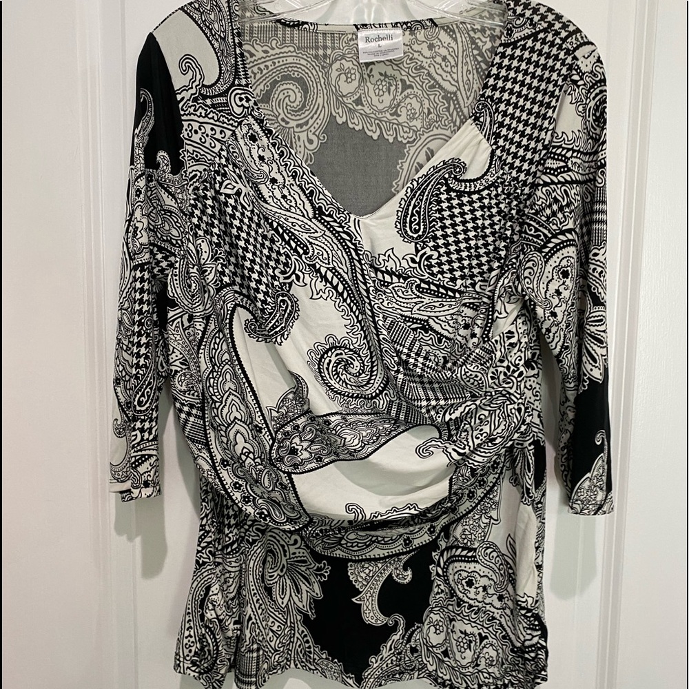 Rochelle Black and White Peplum, Sz L